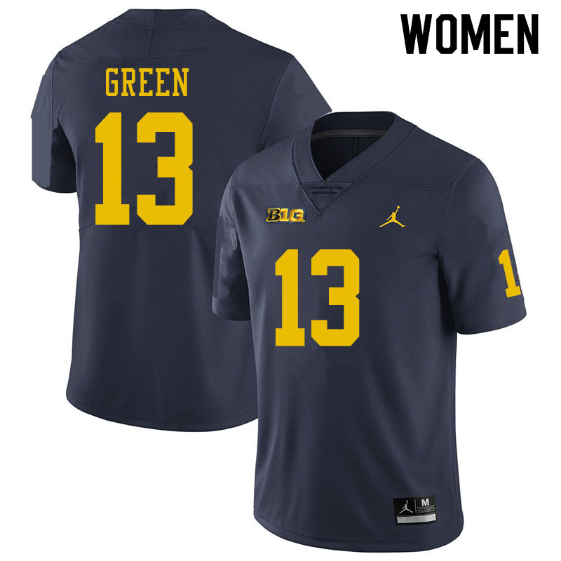 Women #13 German Green Michigan Wolverines College Football Jerseys Sale-Navy